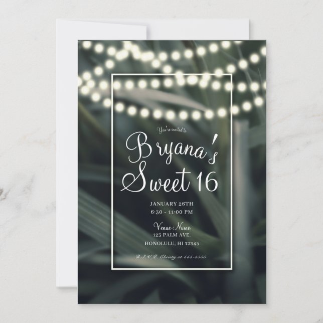 Rustic Grönt Vår Grass & Ljus Sweet 16 Inbjudningar (Framsida)