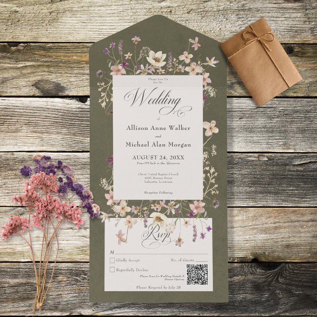 Rustic Grönt Wildblomma Ram QR-kod (Skapare uppladdad)