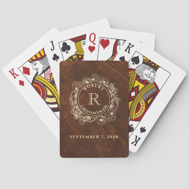 Rustic Groomsman Monogram Casinokort (Baksidan)