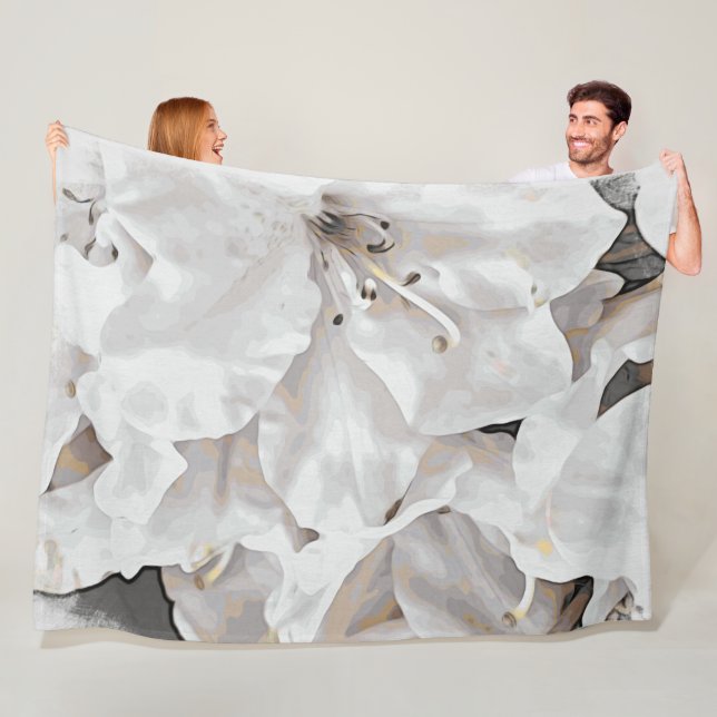 *~* Rustic Grunge Azalea Flowers White Neutralt Fleecefilt (På plats)