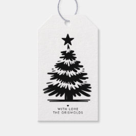 Rustic Grunge Black & White Merry Christmas Tree Presentetikett