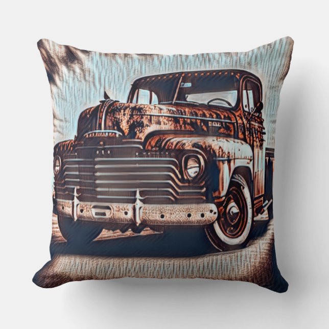 Rustic Grunge Lastbil - A Vintage Beauty Kudde (Framsida)