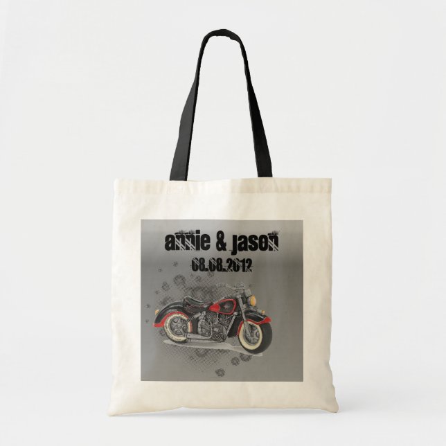 Rustic grunge Motorcyle Biker Bröllop Tygkasse (Framsidan)