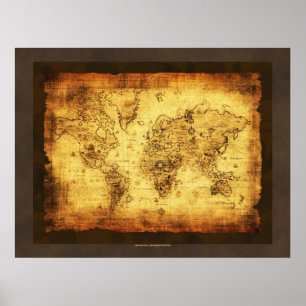 Rustic Grunge Old World Map Poster (stor)