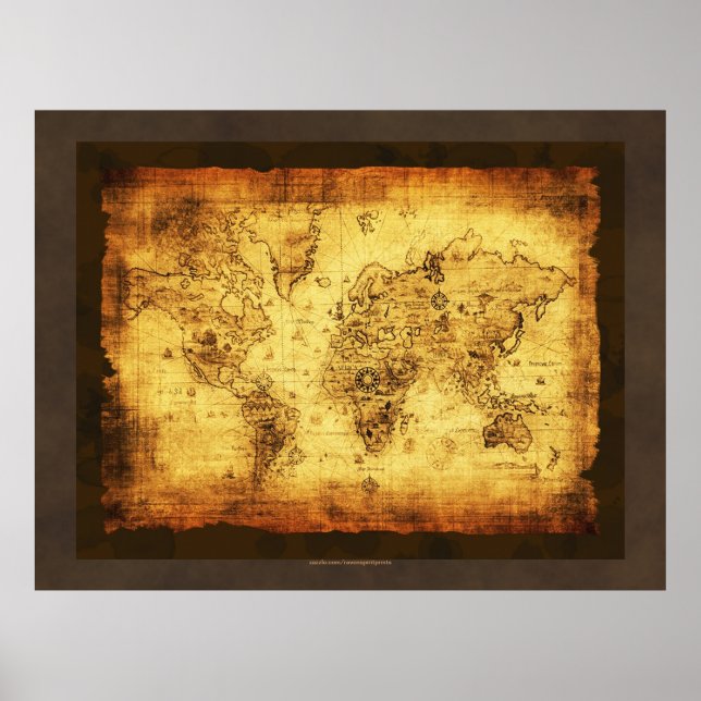 Rustic Grunge Old World Map Poster (stor) (Framsidan)
