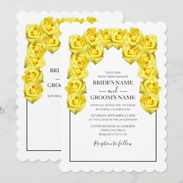 Rustic Gul ros bröllopsinbjudningar Inbjudningar (Fram/baksida)