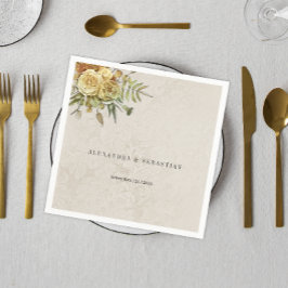 Rustic Gul ros Cream Damask Wedding Pappersservett