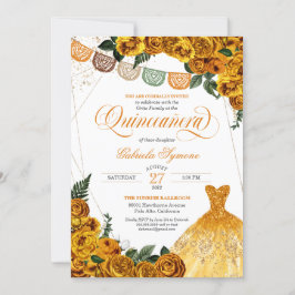 Rustic Gul ros Glitter Gown Fiesta Quinceañera Inbjudningar