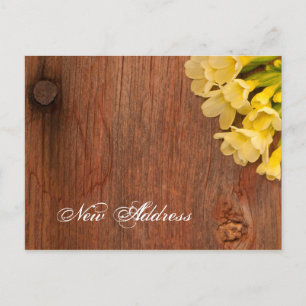 Rustic Gula blommor och Barn Wood Ny adress Meddelande Vykort