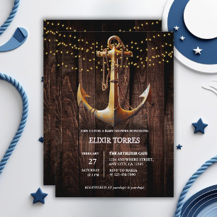 Rustic Guld Anchor Baby Shower Inbjudningar