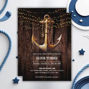 Rustic Guld Anchor Baby Shower Inbjudningar