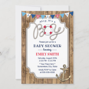 Rustic Guld Anchor Nautical Boy Shower Inbjudningar