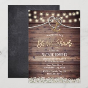 Rustic Guld Anchor & Rope Blommigt Möhippa Inbjudningar