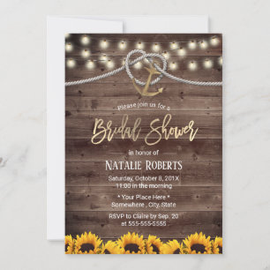 Rustic Guld Anchor & Rope Sunblommor Möhippa Inbjudningar
