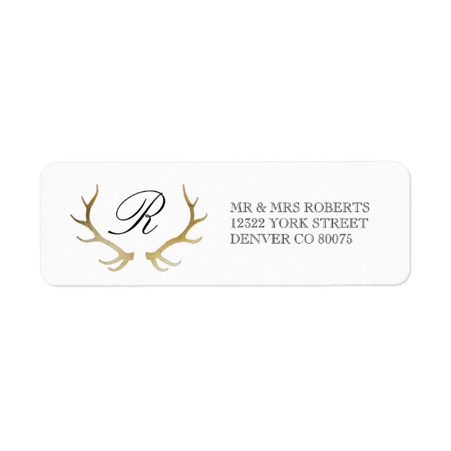 Rustic Guld Antler | ANPASSNINGSBAR ADRESS Returadress Etikett (Framsidan)