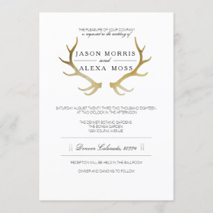 Rustic Guld Antler ELEGANT BRÖLLOP Inbjudningar