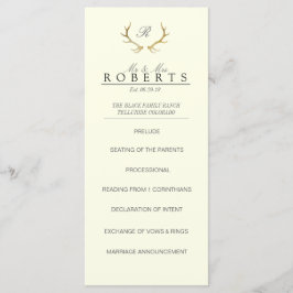 Rustic Guld Antlers | Elegant bröllop-rackkort Program
