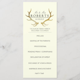 Rustic Guld Antlers | Elegant bröllop-rackkort Program