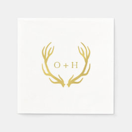 Rustic Guld Antlers White Bröllop Pappersservett
