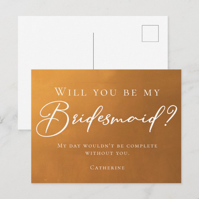 Rustic Guld Autumn blir min bridesmaid Vykort (Fram/baksida)