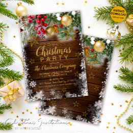 Rustic Guld Baubles Berries Stars jul Inbjudningar