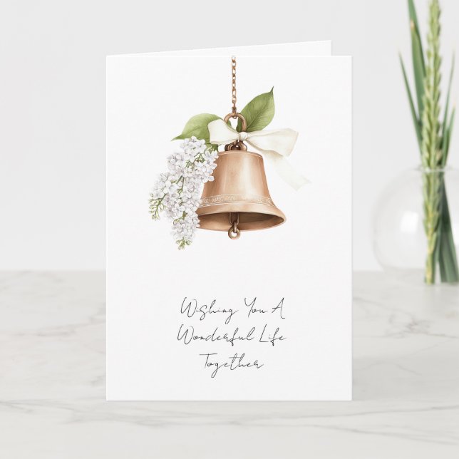Rustic Guld Bell White Blommigt Bröllop Kort (Framsida)