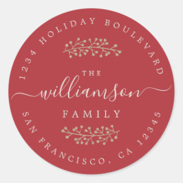 Rustic Guld Berries Sprig Red jul Runt Klistermärke