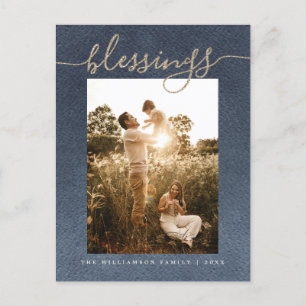 Rustic Guld Blessings Mörk blått jul-Helgdag Helg Vykort