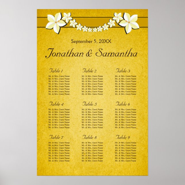 Rustic Guld Blommigt 9 Bröllop Bord Poster (Framsidan)