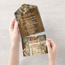 Rustic Guld Blommigt Bröllop alla i en inbjudan