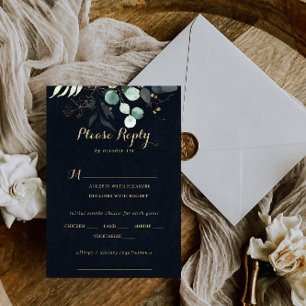 Rustic Guld Blommigt Bröllop Blue Menu Choice OSA Kort
