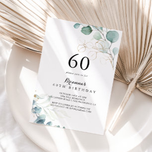 Rustic Guld Blommigt Calligraphy 60:e Födelsedagsf Inbjudningar