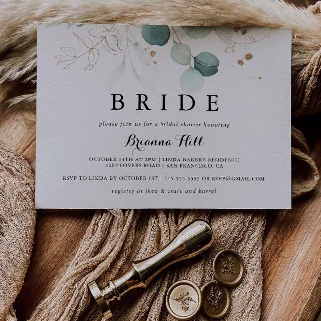 Rustic Guld Blommigt Calligraphy Bride Möhippa Inbjudningar (Skapare uppladdad)