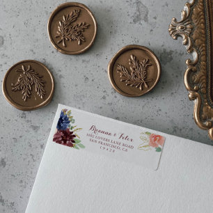 Rustic Guld Blommigt Calligraphy Returadress Etikett