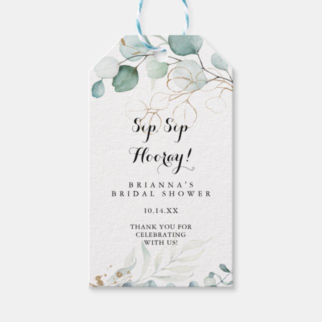 Rustic Guld Blommigt Sip Sip Hooray Möhippa Presentetikett (Framsidan)