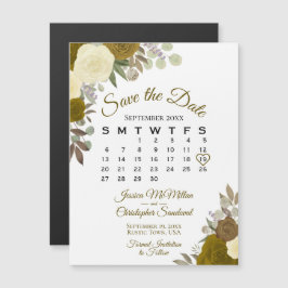 Rustic Guld Blommigt Spara datumkalendermagnet