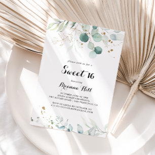 Rustic Guld Blommigt Sweet 16 Födelsedagsfest Inbjudningar