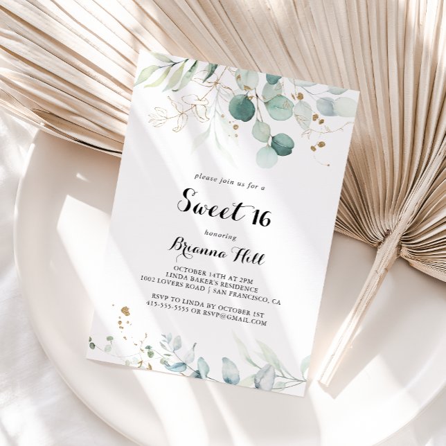 Rustic Guld Blommigt Sweet 16 Födelsedagsfest Inbjudningar (Skapare uppladdad)