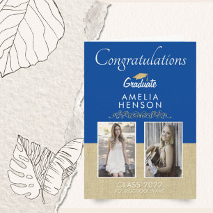 Rustic Guld Blue 2023 Student 2 Foto Studenten Kort