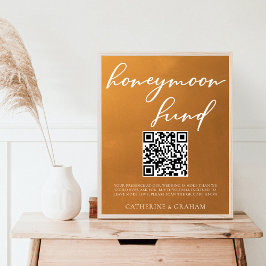 Rustic Guld Bröllop Honeymoon Fund QR-kod Poster