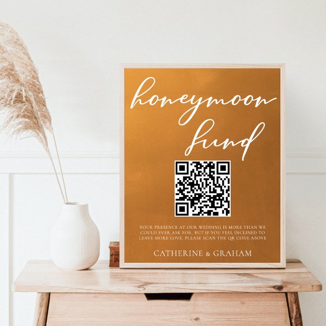 Rustic Guld Bröllop Honeymoon Fund QR-kod Poster (Skapare uppladdad)