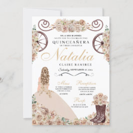 Rustic Guld Chamagne Western Quinceanera Inbjudningar