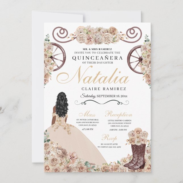 Rustic Guld Chamagne Western Quinceanera Inbjudningar (Framsida)