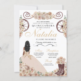 Rustic Guld Chamagne Western Quinceanera Inbjudningar