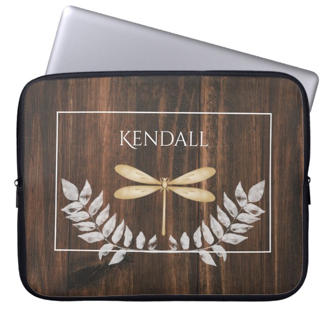 Rustic Guld Dragonfly Personlig Laptop sleeve (Framsidan)