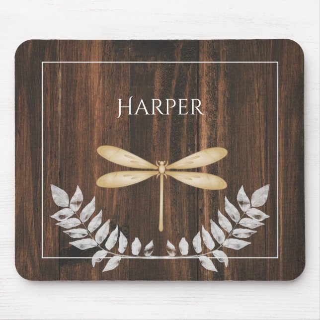 Rustic Guld Dragonfly Personlig Mouse Pad Musmatta (Framsidan)