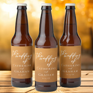 Rustic Guld Earth Tone Simple Fall Wedding Ölflaska Etikett