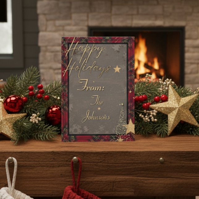 Rustic Guld Elegant Red Play-julkort Julkort (Skapare uppladdad)