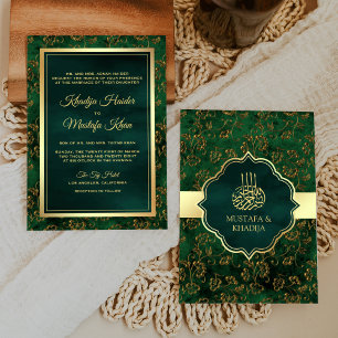 Rustic Guld Emerald Grönt Filigree Muslim Bröllop Inbjudningar
