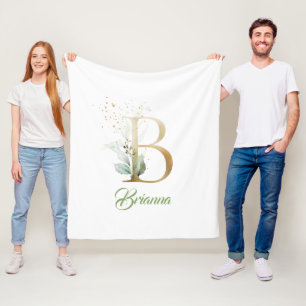 Rustic guld foil B monogram greenery eucalyptus Fleecefilt